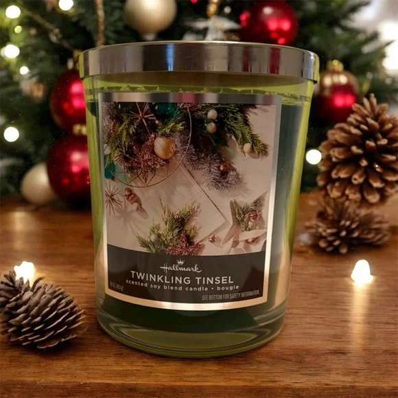 Hallmark Twinkling Tinsel 16 oz Candle - Festive Green - Picture 1 of 5